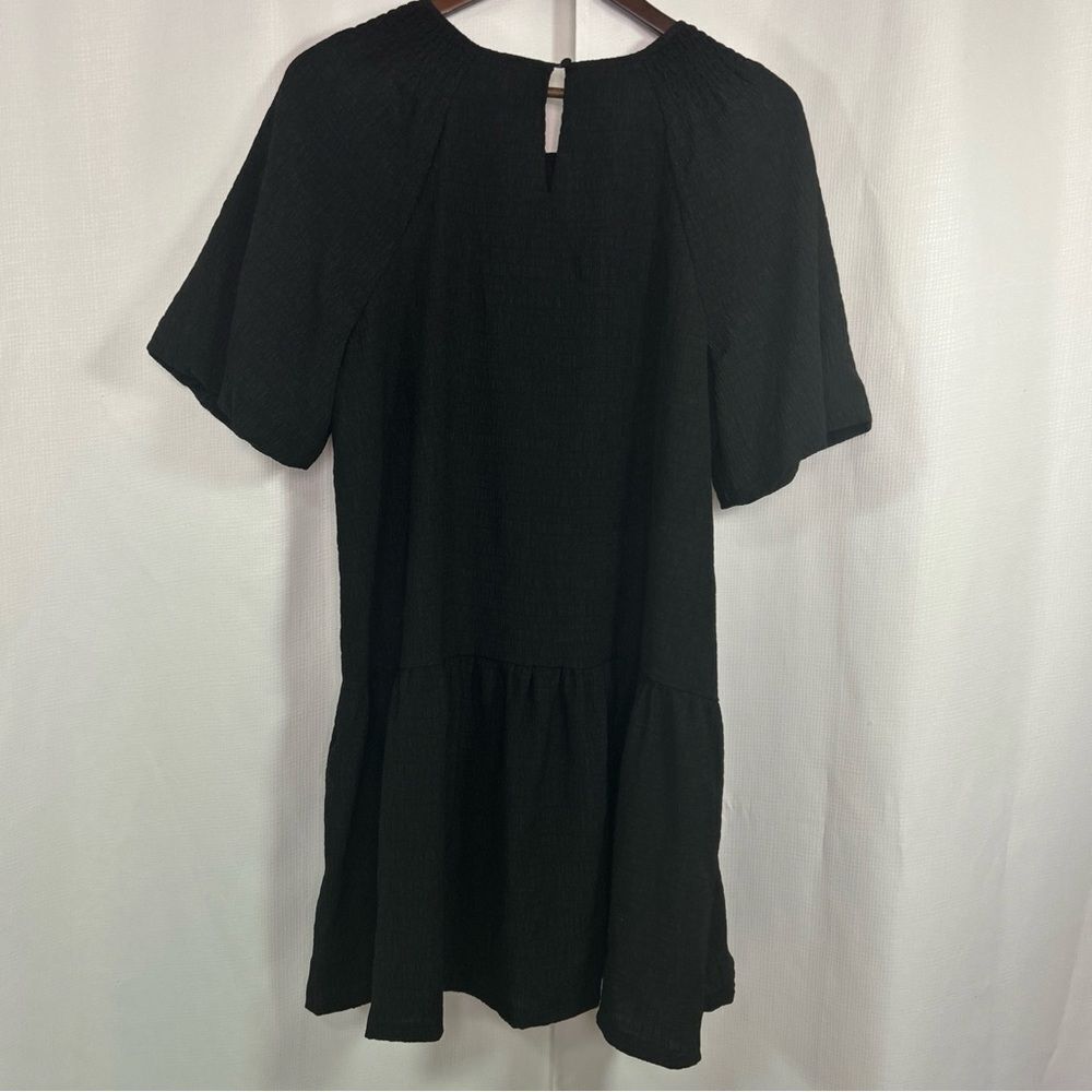 Steve Madden Black Abrah Textured A-Line Dress Size Large Puffed Sleeves Lined - Picture 5 of 9